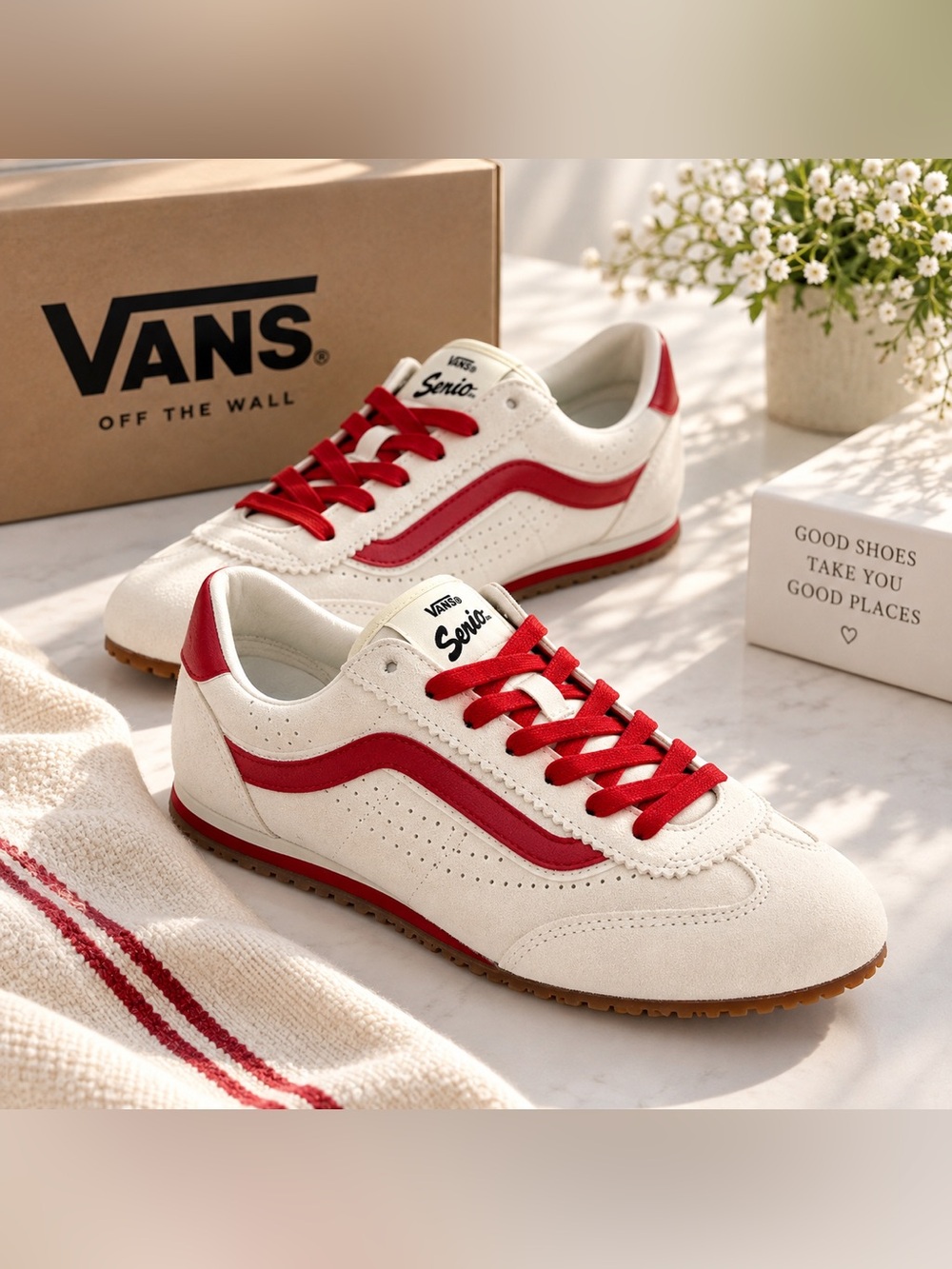 Vans Serio Sneakers Men 7.5 Women 9 Cream Red Suede Gum Sole New No Box